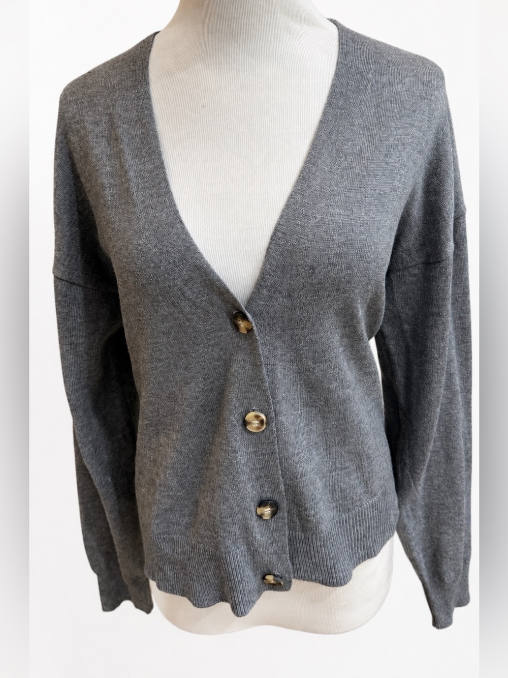 Light Charcoal Gray V-Neck Button Cardigan size small